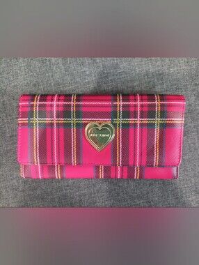 Pink Punk Royalty 💖🎸 Authentic Betsey Johnson Tartan Plaid Heart Clutch Wallet
